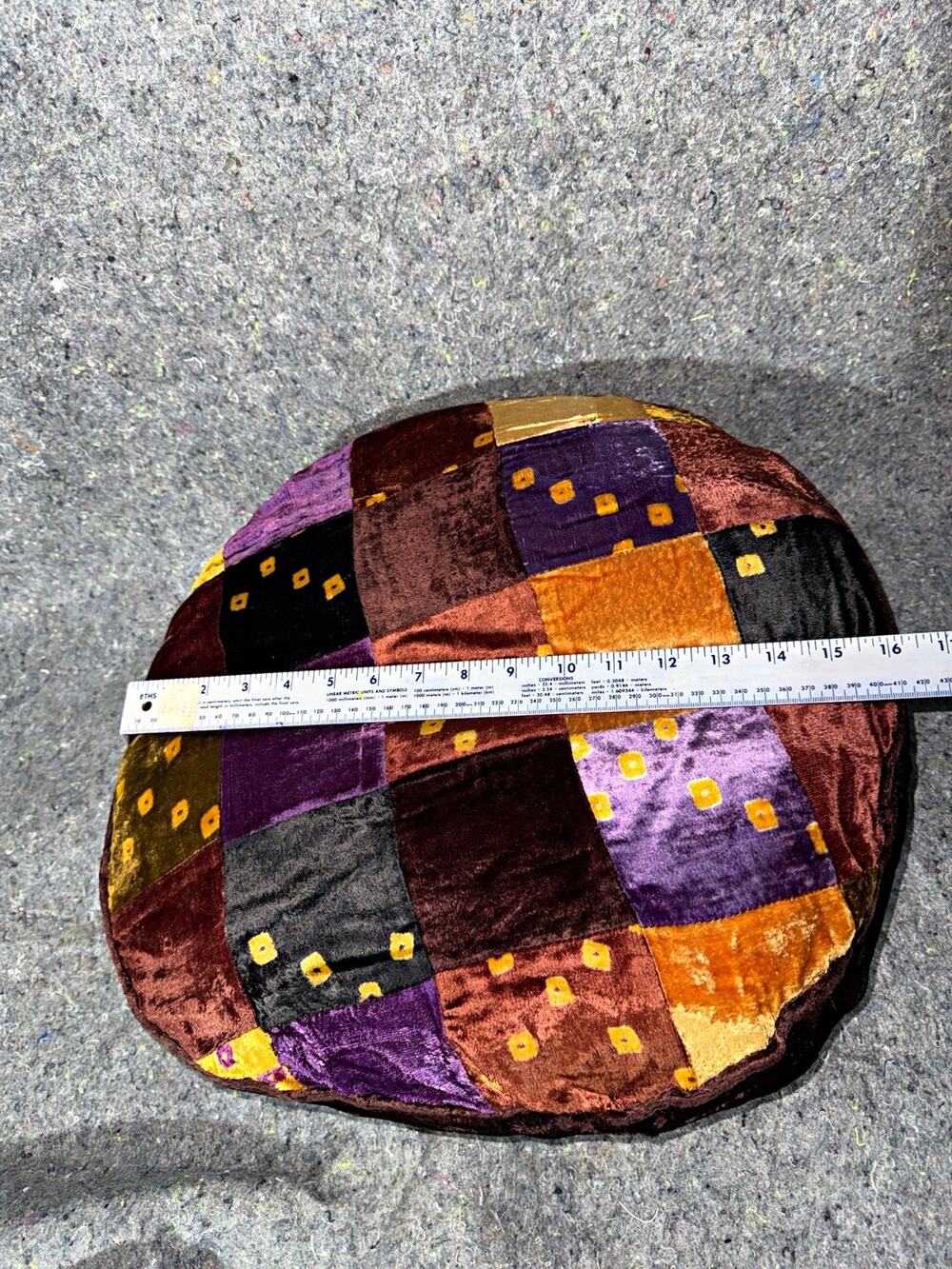 Round Patchwork Velvet Textured Throw Pillow Bohemian Multicolor 16in
